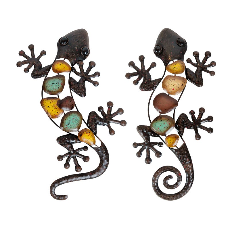 LIFFY Metal Gecko Wall Decor Large 2 Pack  Outdoor Lizard Wall Art  Metal Lizards Wall Decor  Gecko Wall Art for Home Garden Yard Fence(15inch) - Image 1